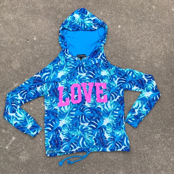 Derek Heart Tops - Derek Heart thin knit hoodie with palm leaf print —Juniors